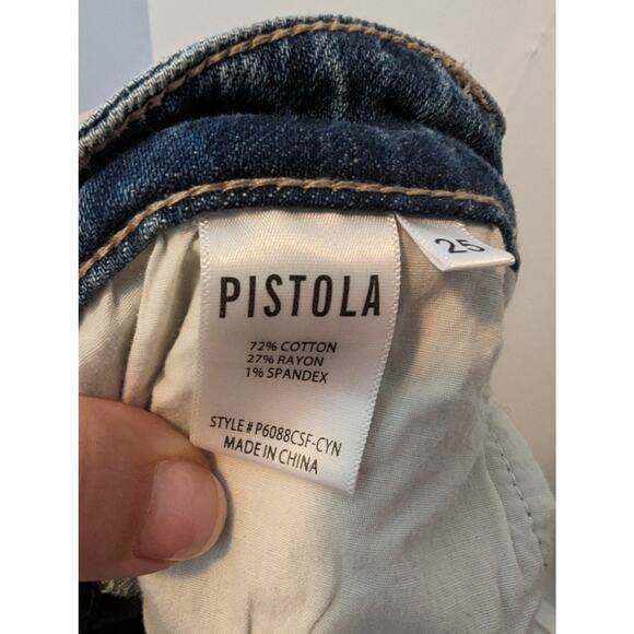 Pistola Kick Crop Flare Size 25 Medium Wash Distressed Knee - Picture 9 of 10
